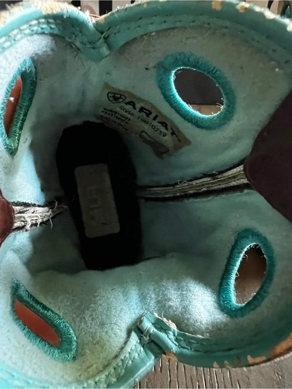 Ariat Brown Leather Kids Cowboy Boots with Teal Accents
